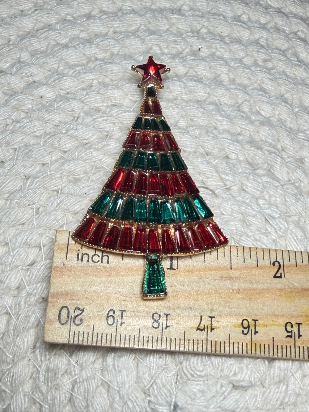 Christmas Tree Brooch Red Green Baguette Rhinestone Holiday Pin - Picture 6 of 6